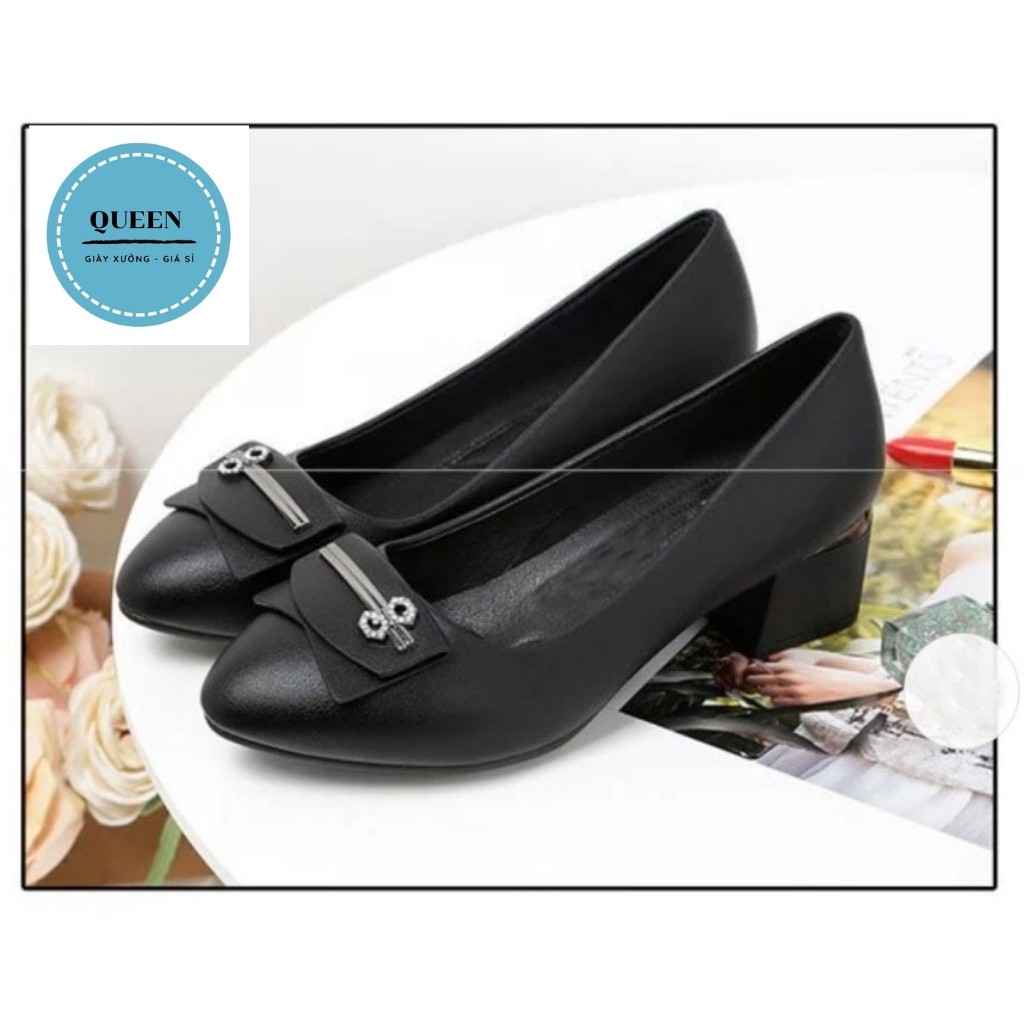 Giày cao gót nữ công sở Hàng VNXK đế vuông 4cm chất da lỳ cao cấp siêu mềm cực kỳ êm chân