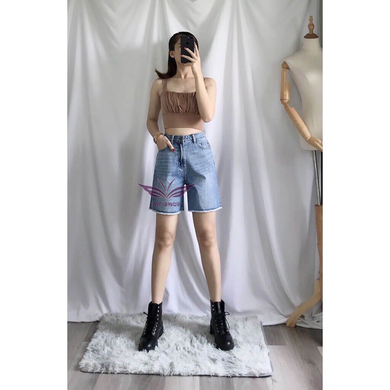 Quần jean nữ lửng đùi cạp cao/tua lai/nhạt, đậm