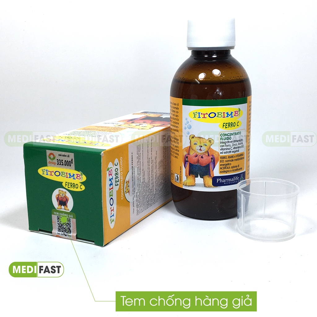 Fitobimbi Ferro C - Bổ sung sắt, Vitamin C, kẽm, tăng đề kháng, bổ máu cho bé - nhập khẩu chính hãng từ Ý - Chai 200ml