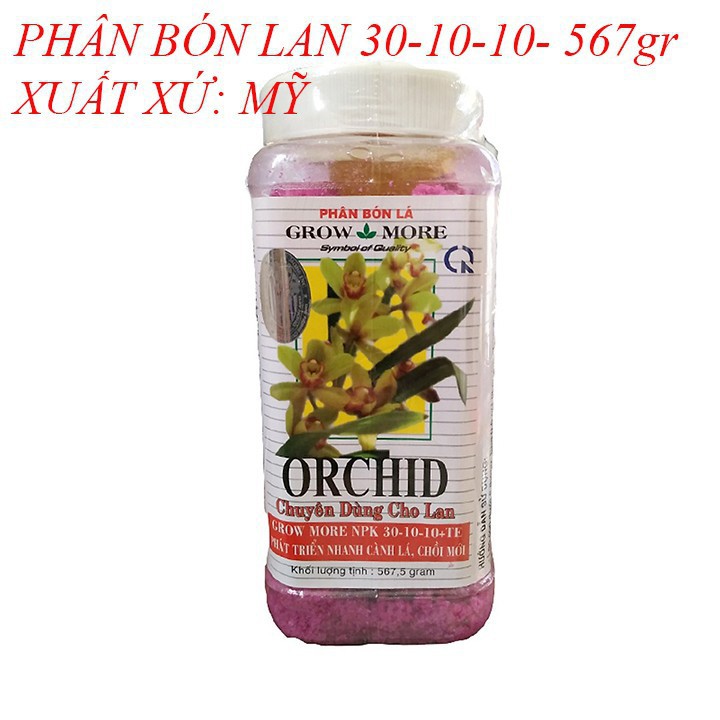 thuốc kích thich ra hoa Growmore orchid 30-10-10 chuyên dùng cho lan chứa đạm lân kali và hàm lượng vi khoáng, trung lượ