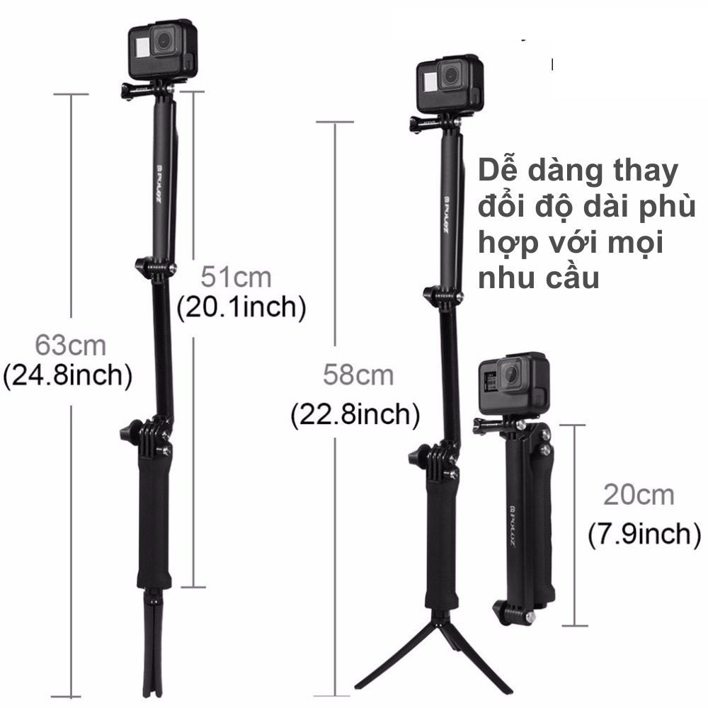 Gậy 3 khúc POPO 3 WAY phụ kiện Gopro SJCAM cho camera hành trình