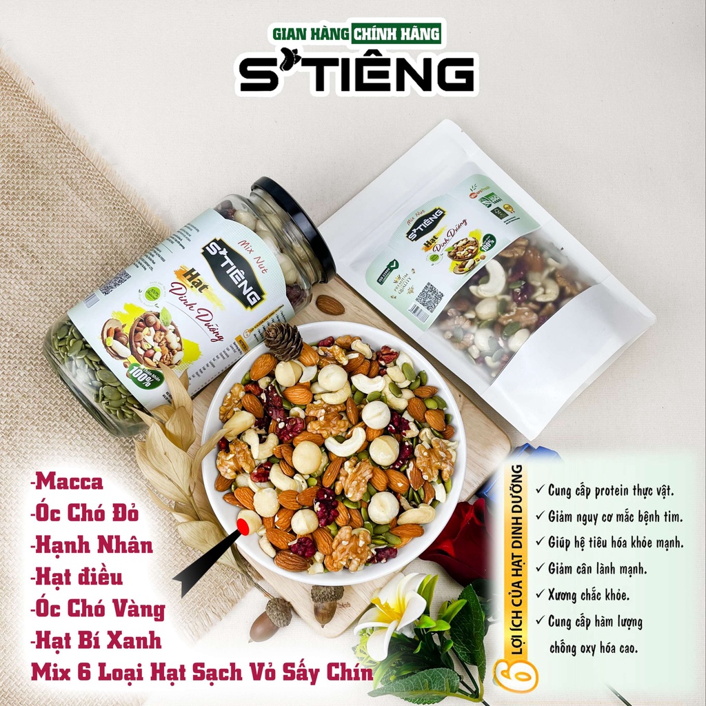 500Gr HẠT DINH DƯỠNG Mixed Nuts STIENG 6 Loại Hạt Sấy Chín, Ngủ Cốc Granola Ăn Kiêng Giảm Cân,Macca, Hạnh nhân.Ốc chó...