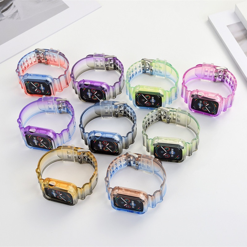 Ốp Silicone Trong Suốt Màu Gradient Cho Apple Watch Series 7 6 SE 5 4 3 2 1 iwatch 38mm 40mm 41mm 42mm 44mm 45mm