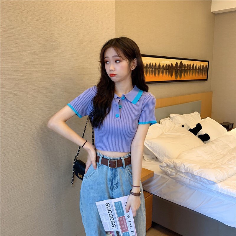 Áo Sweater Dệt Kim Cổ Polo Màu Sắc Đơn Giản Phong Cách Hàn Quốc Size 38-55kg | BigBuy360 - bigbuy360.vn