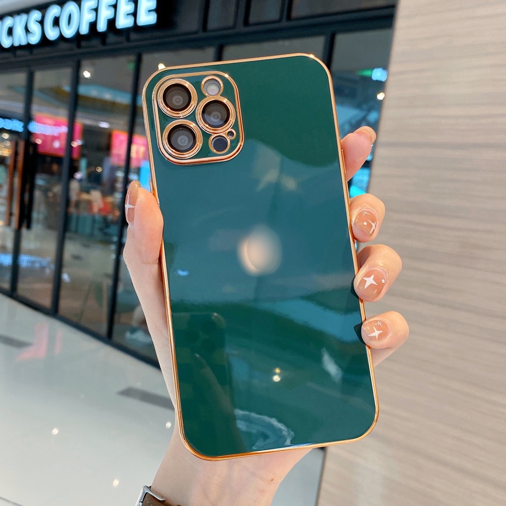 Ốp điện thoại mềm mạ vàng bảo vệ camera cho IPhone 13 12 11 Pro Max XS Max XR X 8 7 Plus