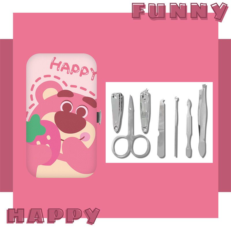 Bộ 7 Dụng Cụ Làm Móng Bằng Thép Không Gỉ Hình Gấu Và Dâu Tây Dễ Thương