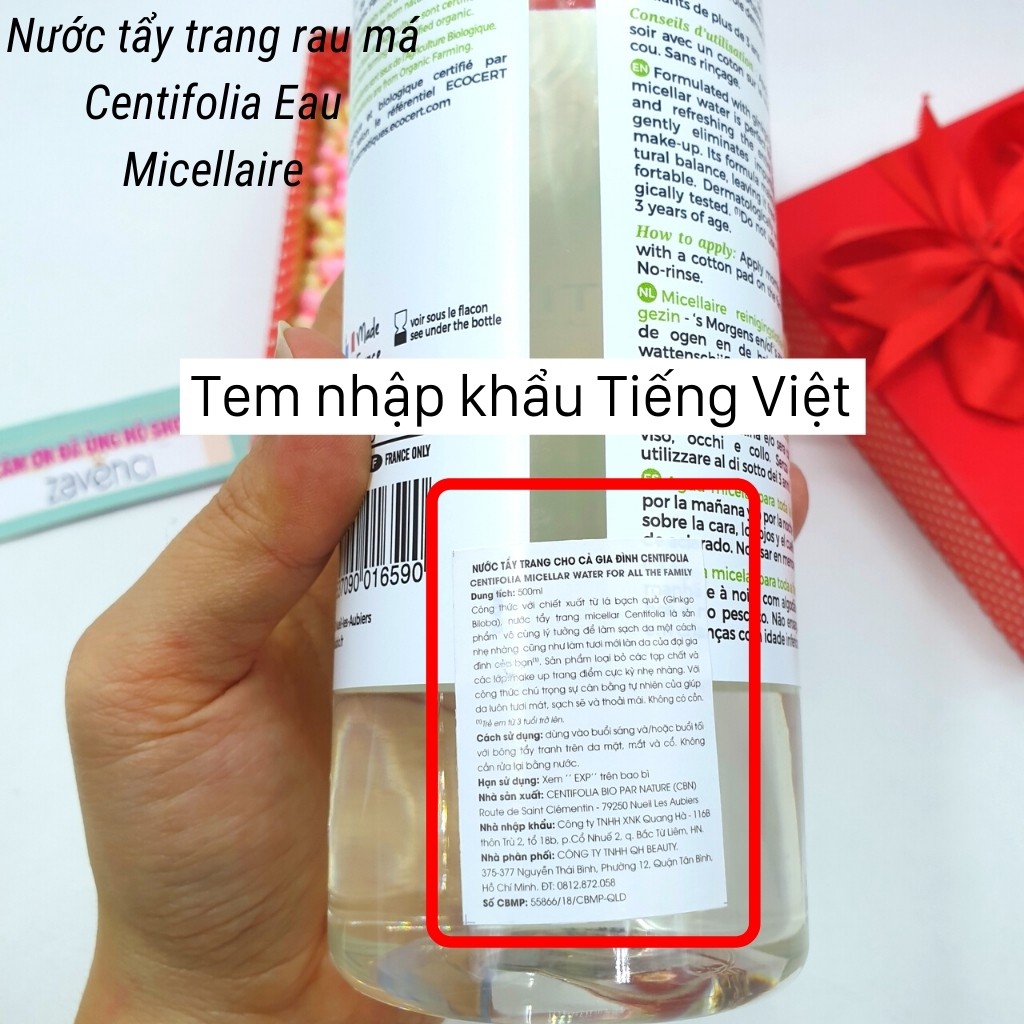 Nước Tẩy Trang Centifolia Eau Micellaire Tinh Chất Rau Má Làm Sạch Sâu Ngừa Mụn Dành Cho Cả Gia Đình (500ml)