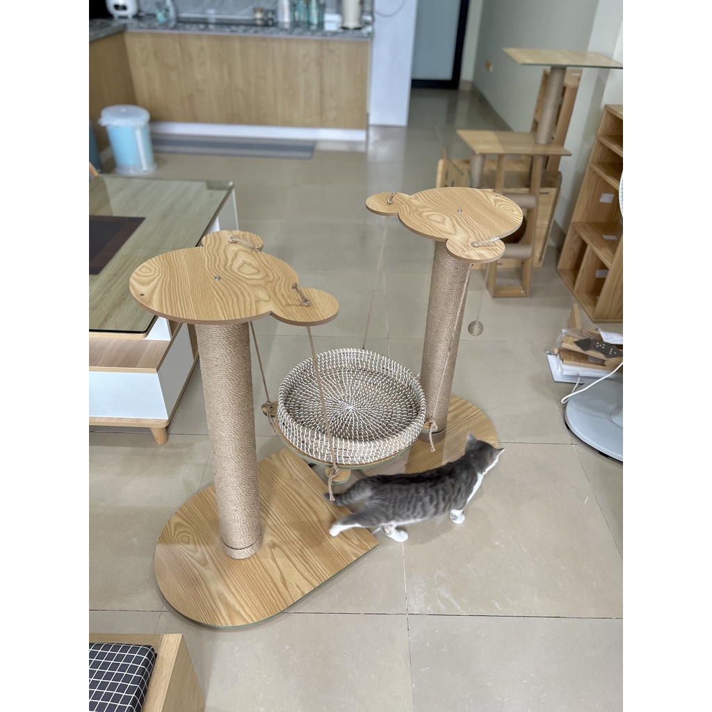 [ẢNH THẬT] Cattree gỗ size lớn kèm ổ nằm cho thú cưng