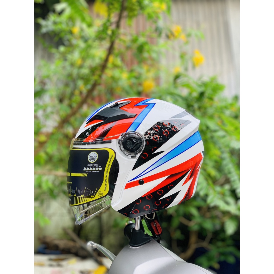 Mũ bảo hiểm 3/4 đầu M268 lên kính màu tem Dragon boy