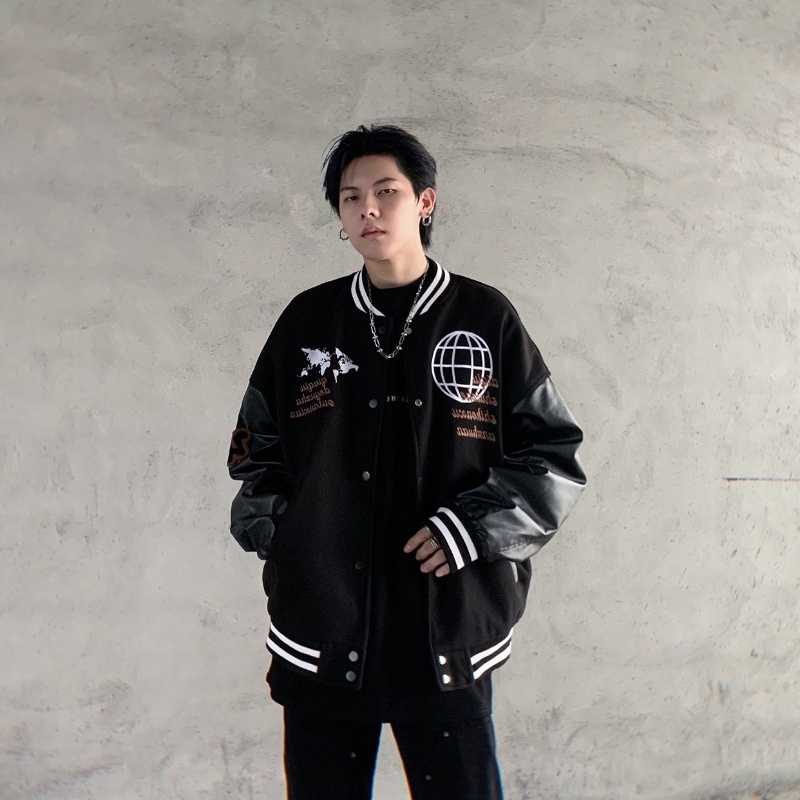 Áo Khoác Bóng Chày Họa Tiết Thêu Phong Cách Hàn Quốc Thời Trang Cho Nam