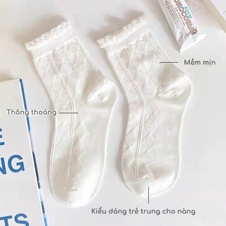 Tất cổ cao, vớ cổ cao nữ trắng lolita vải cotton co giãn thời trang Hàn Quốc L6900 - DHT SHOP