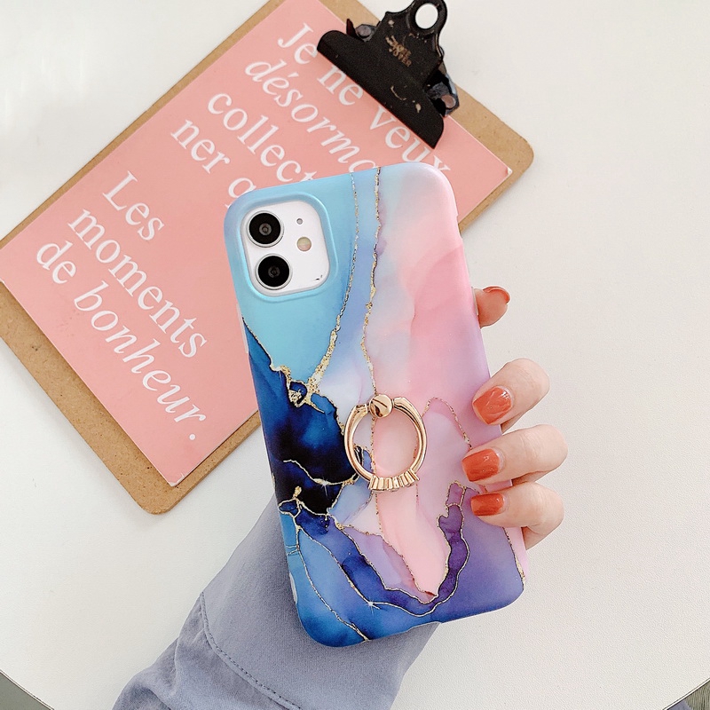 Ốp Điện Thoại Dẻo Họa Tiết Vân Đá Sang Trọng Kèm Giá Đỡ Nhẫn Cho iPhone 14 13 12 11 Pro MAX X XR XS MAX 8 7 Plus + SE 2020