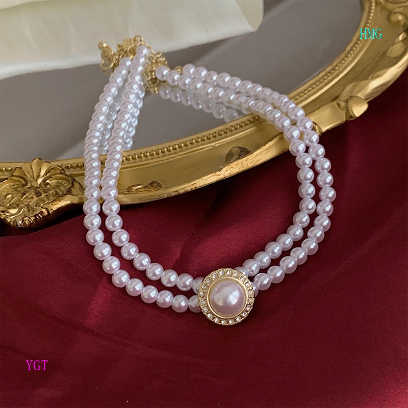 Vòng cổ Ngọc Trai Tròn Phong Cách Retro Pháp Đơn Giản Cho Nữ