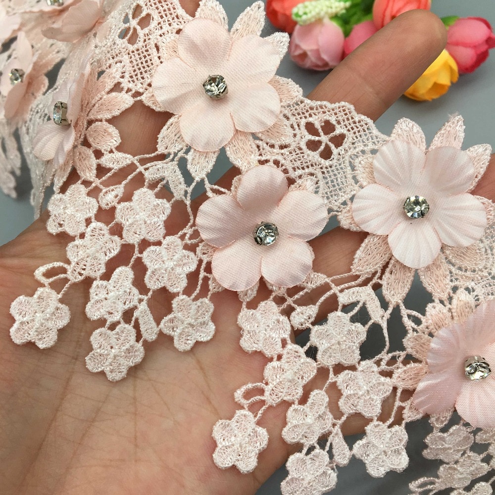 Dây Ruy Băng Thêu Ren Hoa 3D Kiểu Vintage 1Yard Dùng Trang Trí Đám Cưới