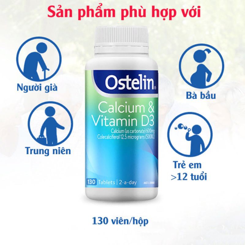 Canxi D3 Ostelin Úc 130v Canxi cho người lớn hàng chuẩn date mới