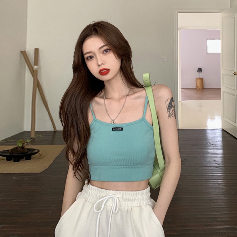 DUNEA Áo Hai Dây Dệt Kim Dáng Ngắn Quyến Rũ Cho Nữ