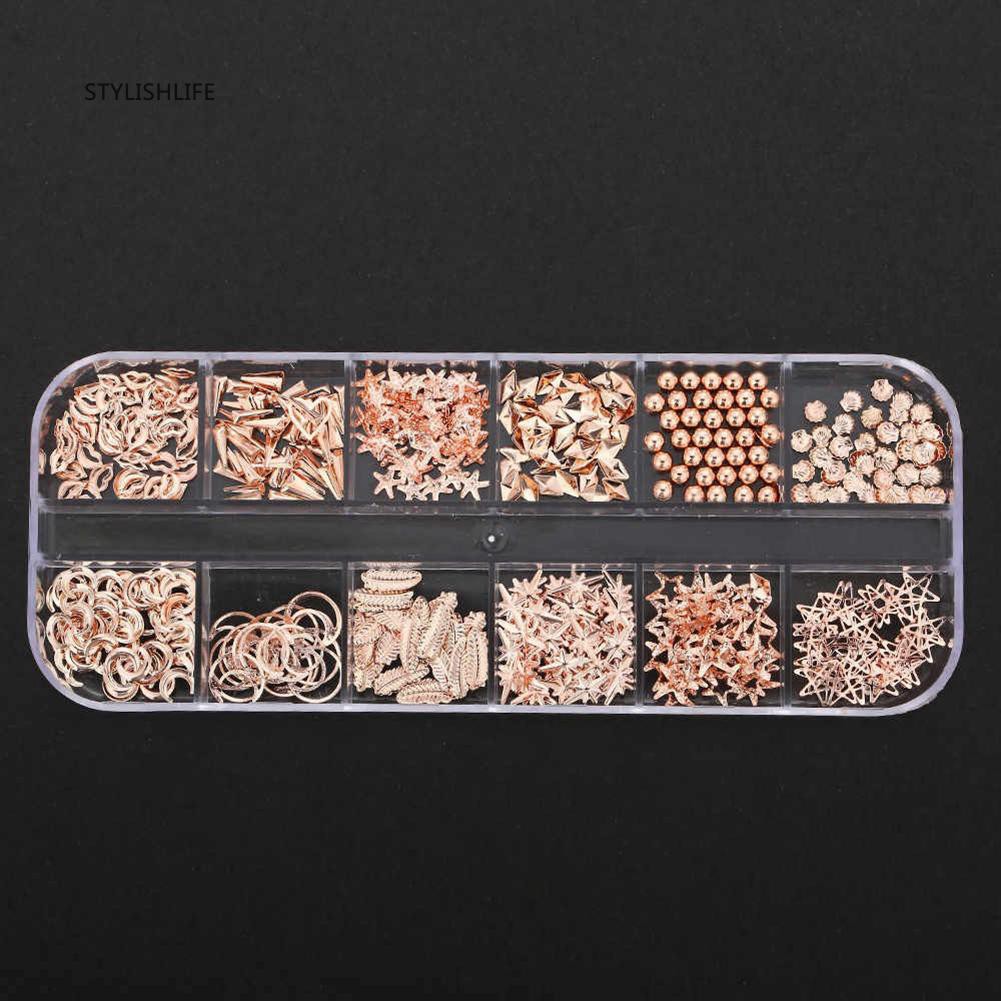 ☆Hộp Phụ Kiện Trang Trí Móng 12 Phong Cách Hình Trăng Sao Biển 3D
