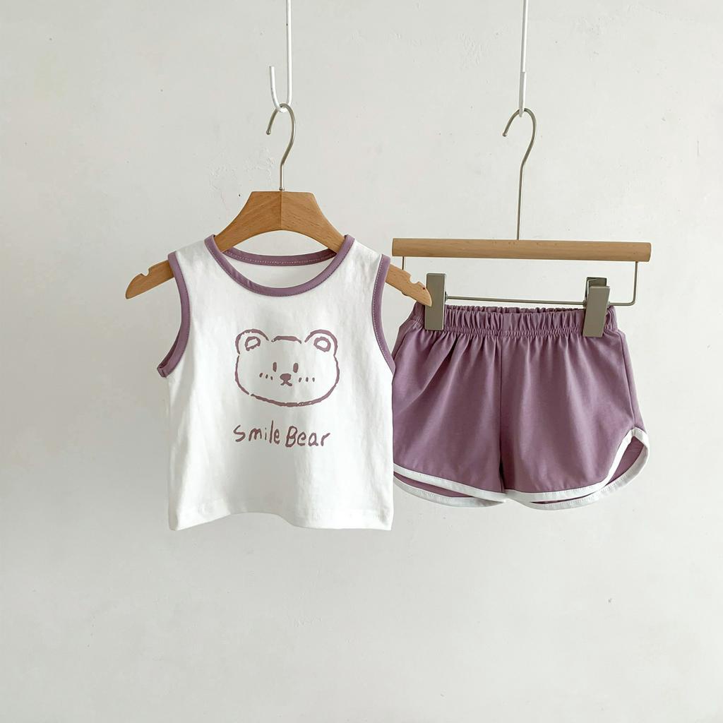 Bộ Áo Sát Nách Phối Quần Short Mỏng In Hoạt Hình Thời Trang Mùa Hè Cho Bé