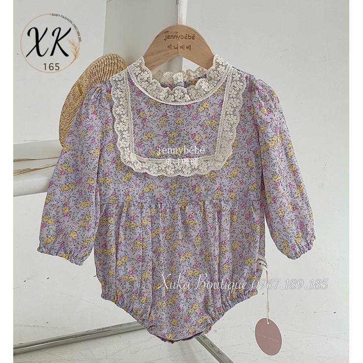 Bodysuit Dài Tay Bé Gái [Jenny bebe] body đũi hoa tím cổ ren chất siêu nhẹ, siêu xinh cho bé (6-15kg)