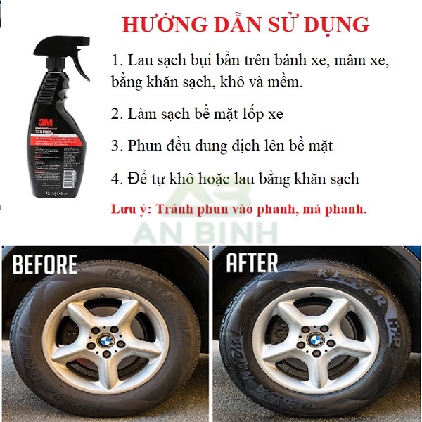 Chai Xịt Bảo Dưỡng Lốp Xe Ô Tô - Dung Dịch Đánh Bóng Lốp Xe, Bảo Dưỡng Lốp Xe 3M PN39042LT 400Ml - Hàng Chính Hãng