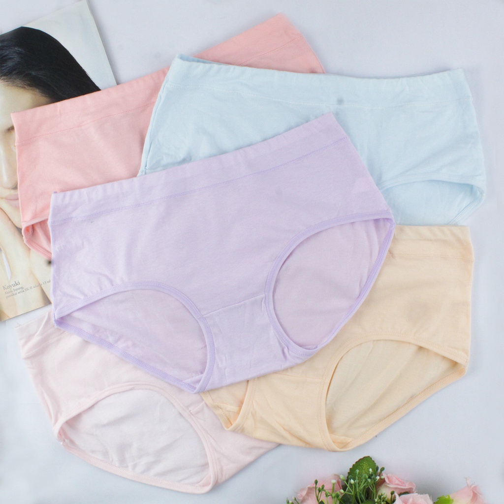 Quần Lót Cotton Lưng Cao Màu Trơn Thoáng Mát Cho Nữ