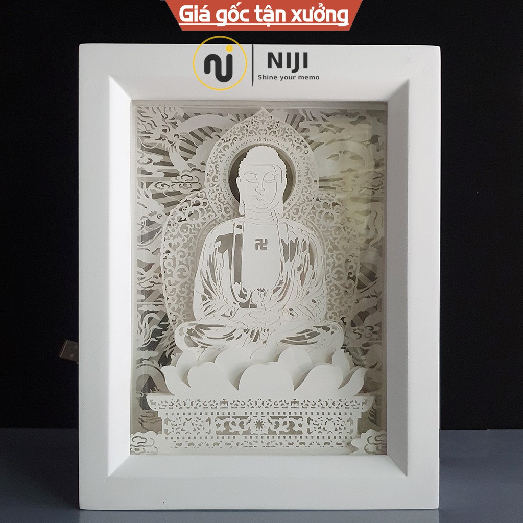Lightbox kirigami Đèn thờ Phật Tổ, vỏ gỗ, giấy nghệ thuật 3D sản xuất thủ công - Chính hãng 𝐙𝐀𝐊𝐀𝐙𝐎