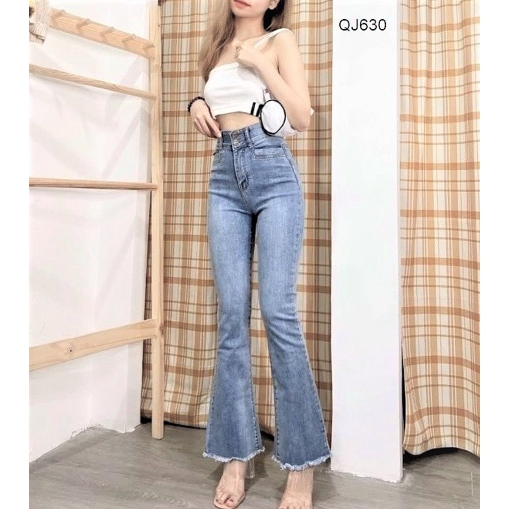 Quần jeans ống pass loe dài 2 khuy nút QJ6301