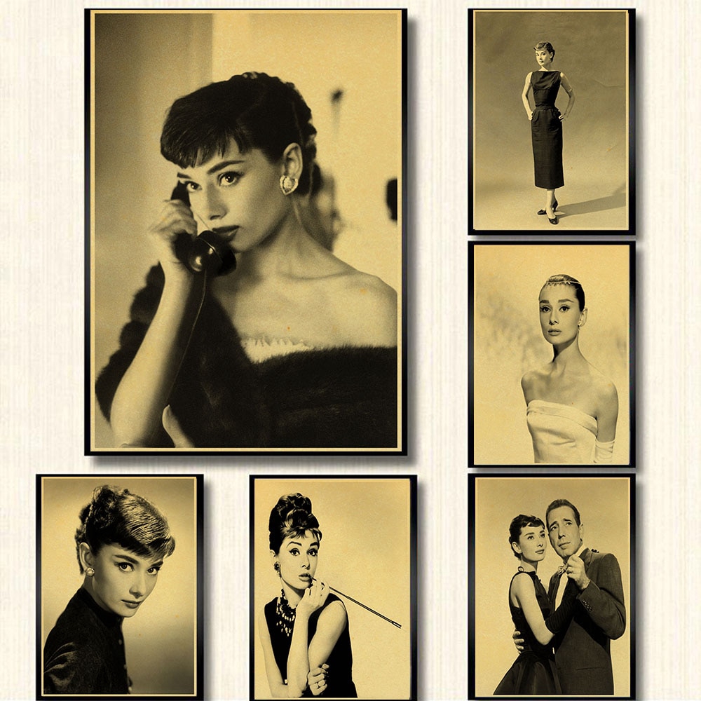 Tấm Áp Phích Giấy Kraft Nhám In Hình Cô Gái Audrey Hepburn Cổ Điển Thời Trang Trang Trí Nhà Cửa