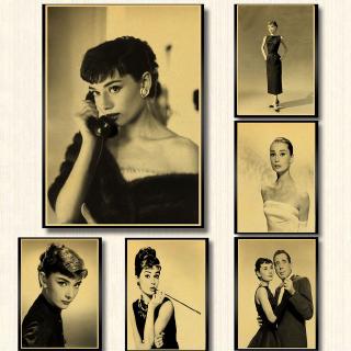 Tấm Áp Phích Giấy Kraft Nhám In Hình Cô Gái Audrey Hepburn Cổ Điển Thời Trang Trang Trí Nhà Cửa