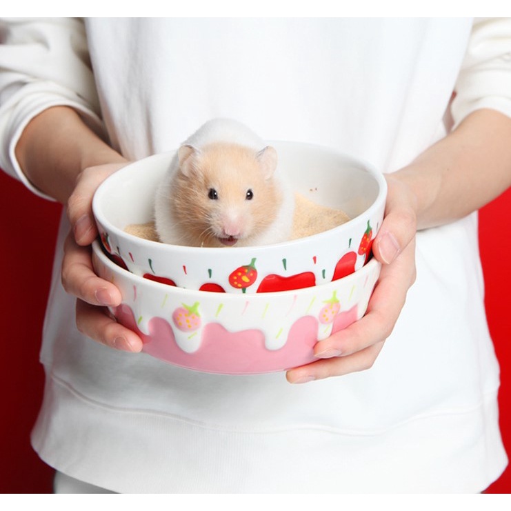 chén sứ kem dâu cho hamster, thỏ, bọ,chó, mèo