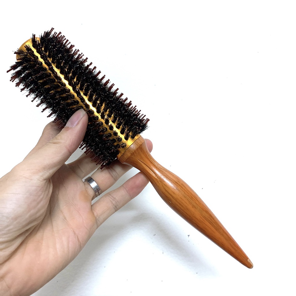 [Hàng mới về] Lược Sấy Tóc Cán Gỗ Bọc Đồng Nhuôm Cỡ Lớn Aluminum Styling Round Comb