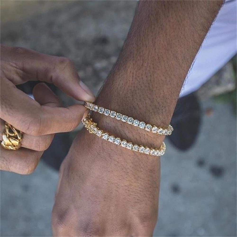 Vòng tay chuỗi xích 5mm đính đá kim cương lấp lánh sang trọng phong cách hip hop cho nam và nữ