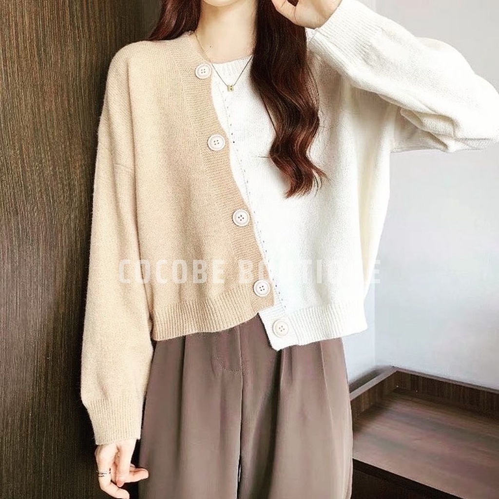 Áo Len Nữ Dài Tay Cổ Tròn Hàn Quốc Vạt Lệch Cocobe AL01 - Áo Len Màu Đẹp Giữ Ấm Siêu Xinh