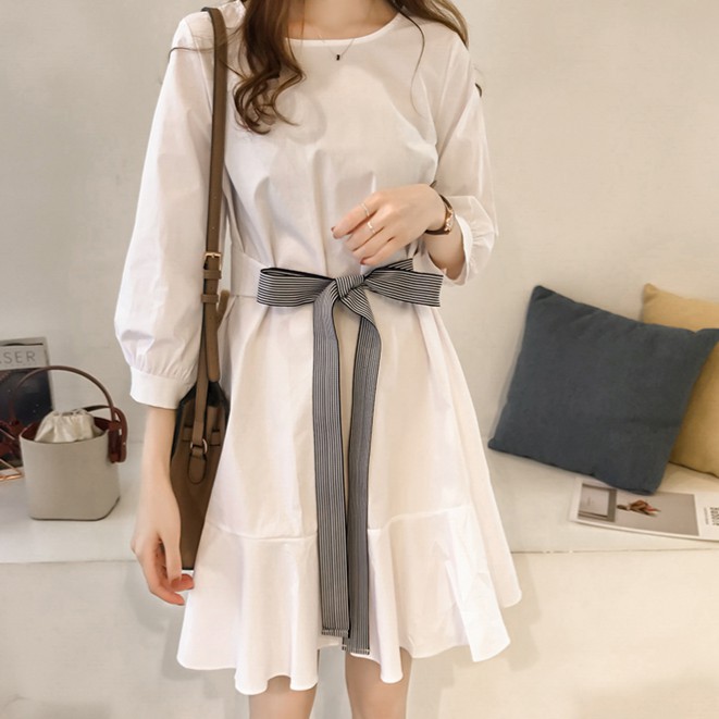 FREESHIP ĐƠN 99K_ Đầm nữ Mini tay phồng phong cách Hàn Quốc +Belt included