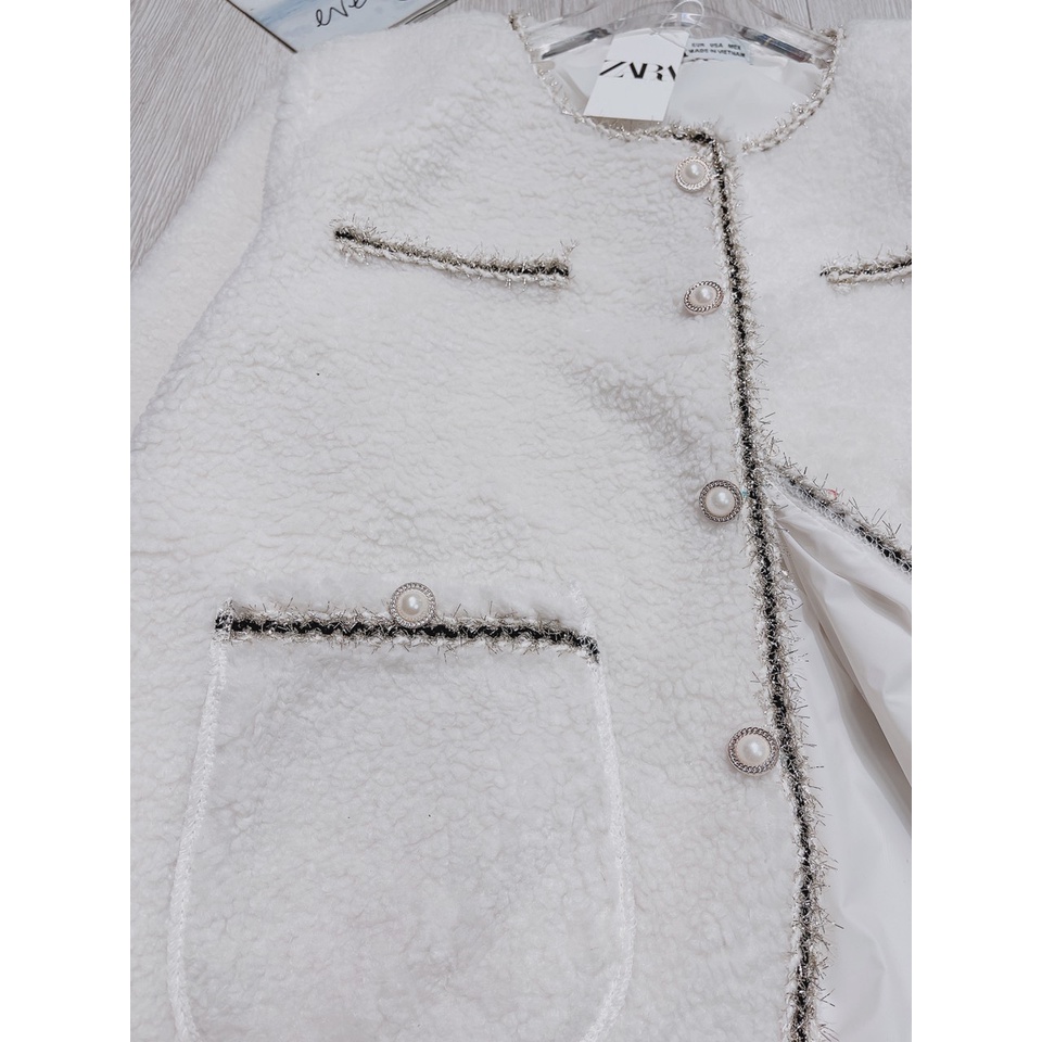 (2 LỚP) ÁO KHOÁC LÔNG TRẮNG VIỀN DẠ CÚC NGỌC CHẤT LÔNG MỊN SIÊU XINH XẮN | BigBuy360 - bigbuy360.vn