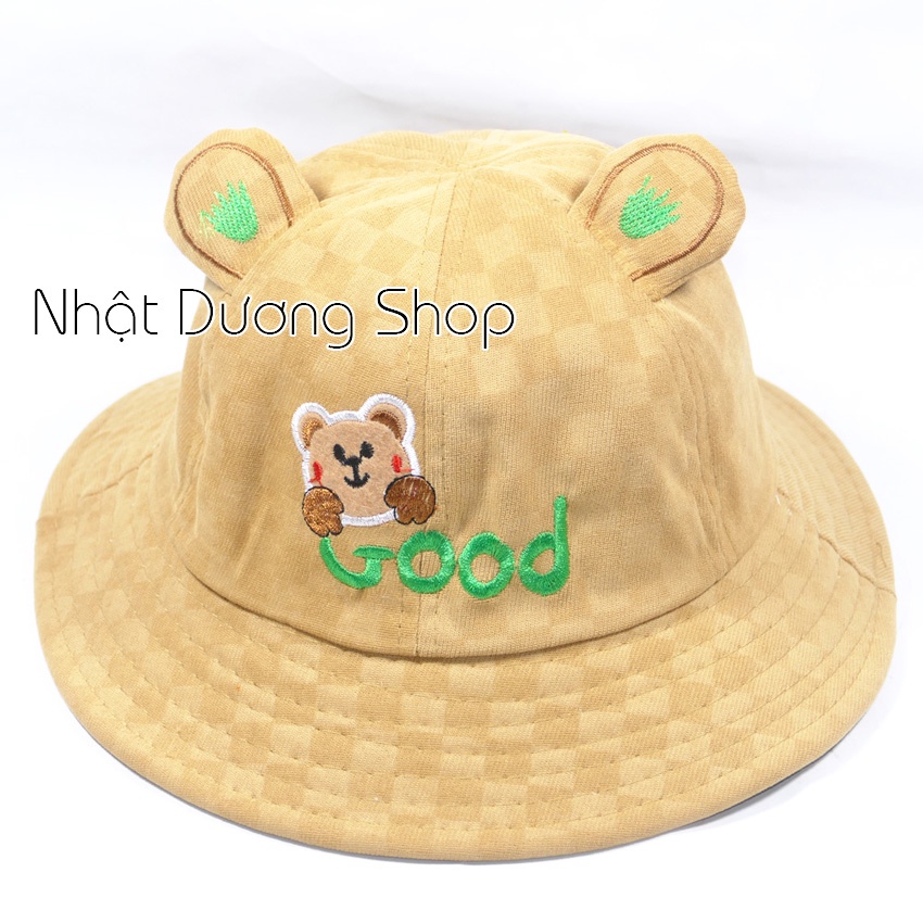 Nón bucket ,nón tai bèo trẻ em hình gấu dễ thương - chât liệu vải nhung mềm mại tạo cảm giác cho bé