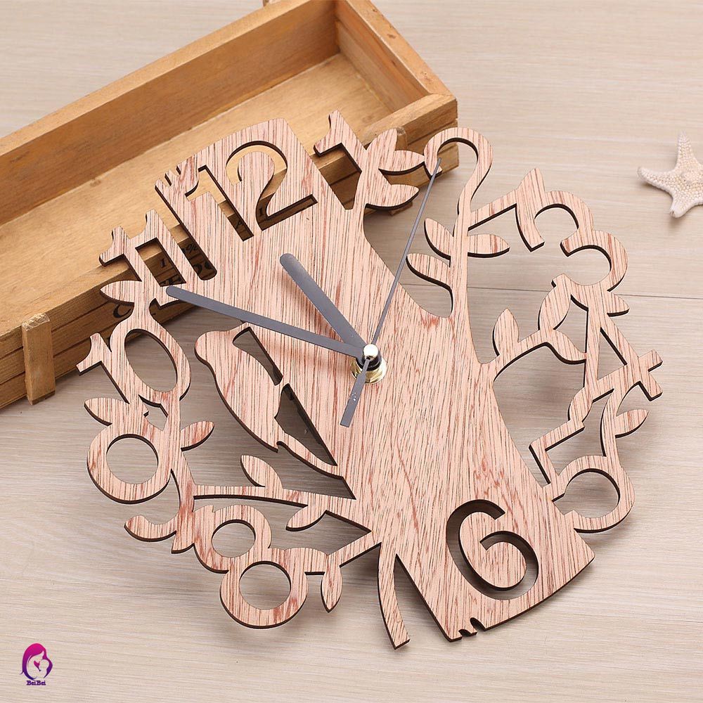 ♦♦ Fashion Wood Digital Wall Clock Home Living Room Bedroom Birds Tree Decoration Clocks