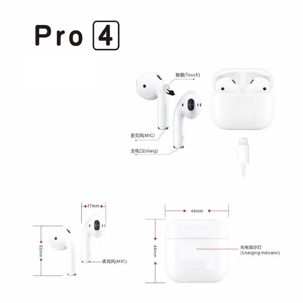 Siêu Phẩm Tai nghe Bluetooth Pro 4 Âm Thanh Sắc Nét, Nhỏ Gọn Tiện Lợi - Cực Đỉnh Trong Tầm Giá - Bảo Hành 1 Đổi 1