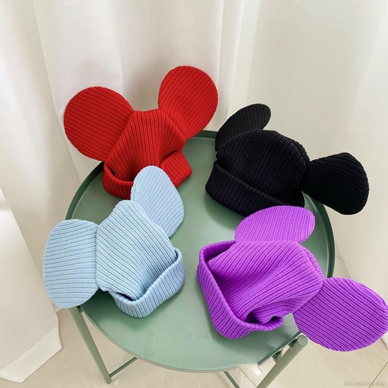 Mũ Trùm Đầu Dệt Kim Hoạ Tiết Hoạt Hình Đáng Yêu Cho Bé