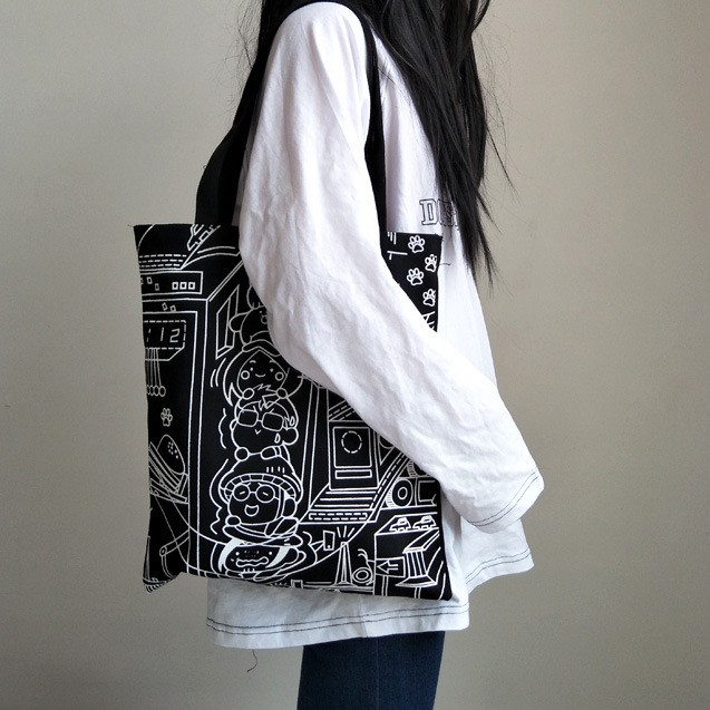 [Mã WAST10K giảm 10K đơn bất kỳ] Túi vải canvas in hình vui nhộn - Túi tote phong cách Hàn Quốc