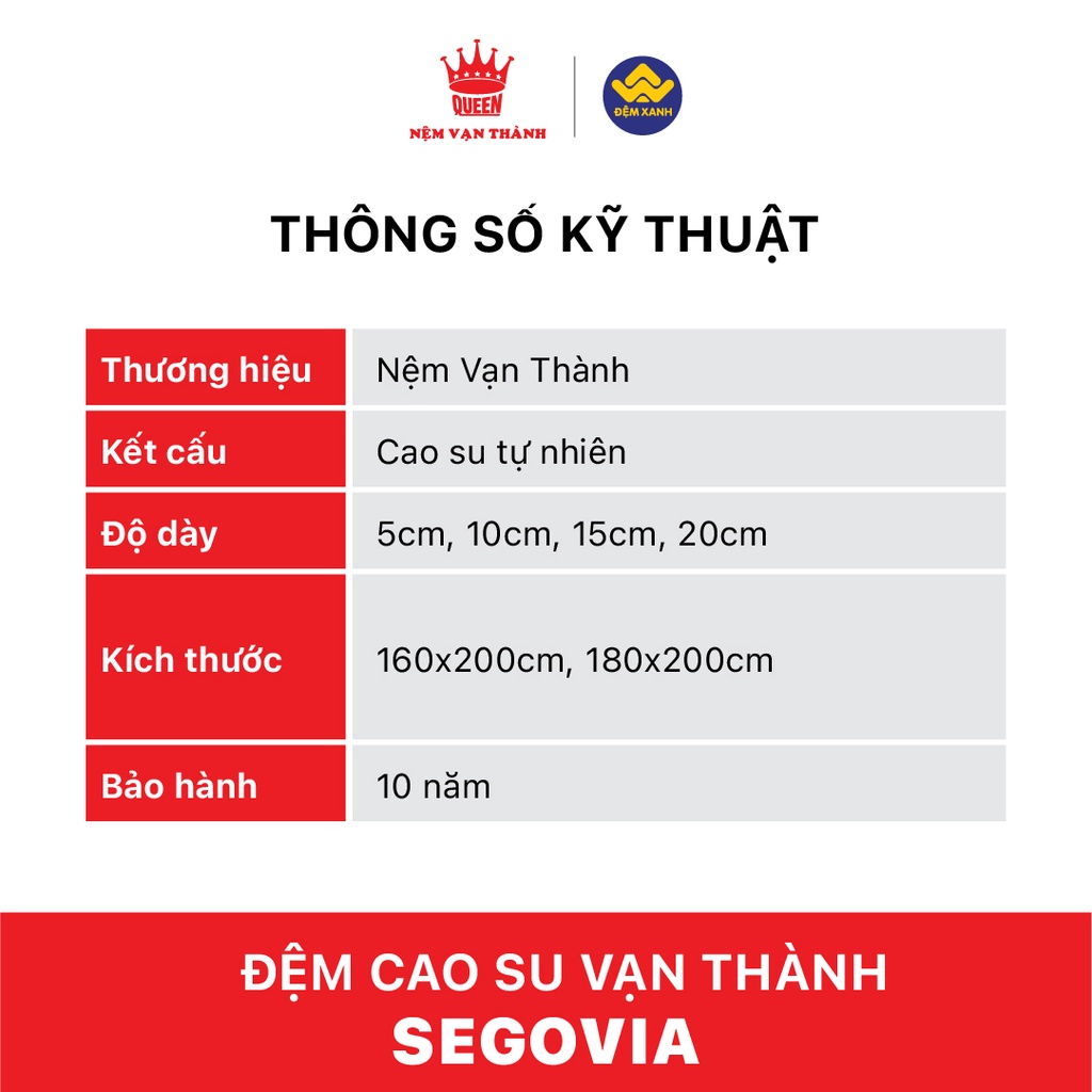 Đệm cao su Vạn Thành Segovia 100% cao su thiên nhiên, vải gấm