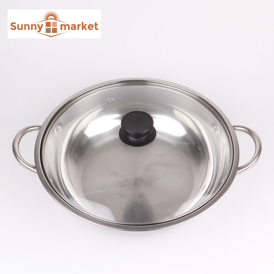 Nồi lẩu inox dày cao cấp loại lớn 26cm có nắp kính