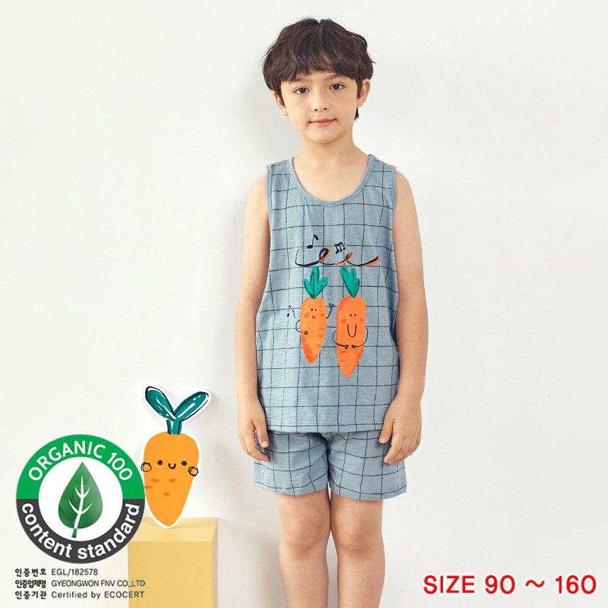 Bộ đồ ba lỗ cotton mịn bé trai U4004 - Unifriend Hàn Quốc, 100% Cotton Organic