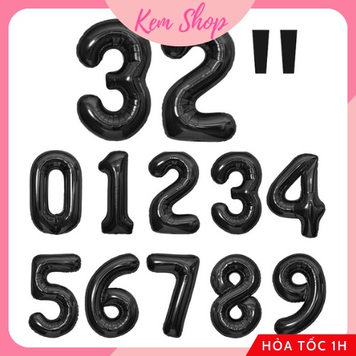 Bóng số sinh nhật màu đen size đại 82cm 32'' Kem Shop, bóng số chụp ảnh sinh nhật trang trí kỷ niệm - K318