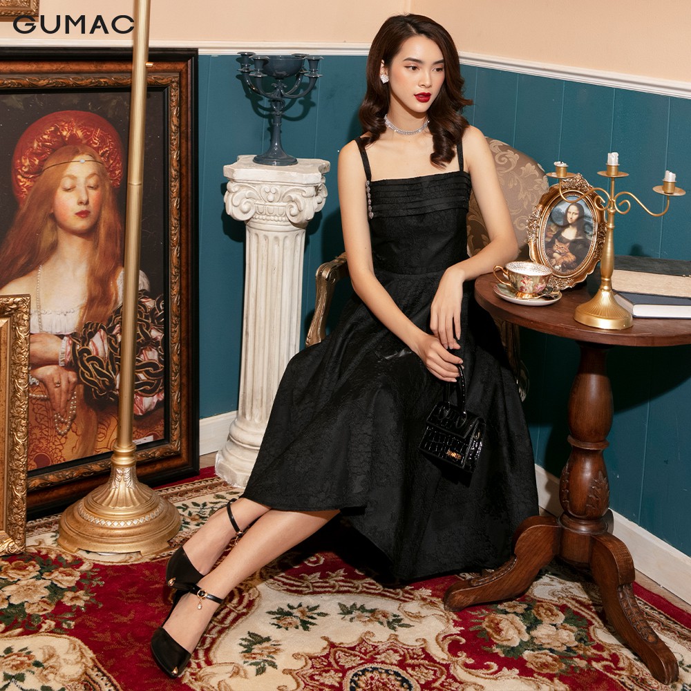 [Mã WABRGU155 giảm 15% tối đa 50k đơn 199k] Đầm nữ Luxury GUMAC 2 dây sexy sang trọng màu đen mới DVB1174 | BigBuy360 - bigbuy360.vn