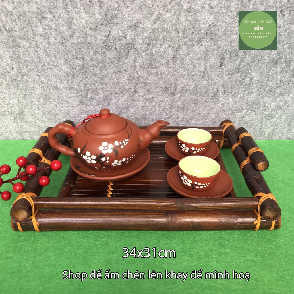Khay đựng bộ ấm chén uống trà Bát Tràng chất liệu tre | BigBuy360 - bigbuy360.vn