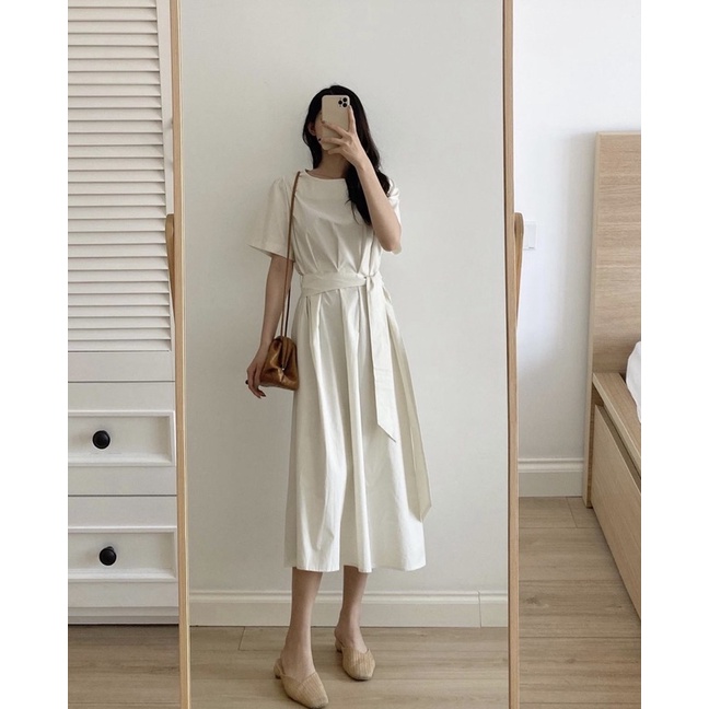 Váy cổ tròn basic thiết kế xếp li eo phong cách Hàn Quốc (video/sẵn) | BigBuy360 - bigbuy360.vn