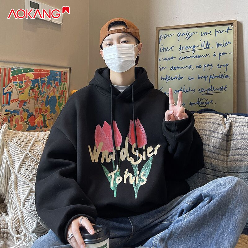 Áo hoodie AOKANG in hình hoa tulip phong cách retro cho nam