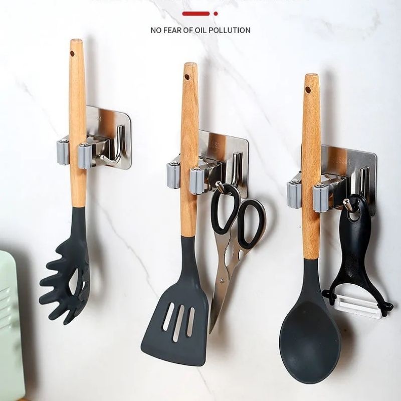 Móc treo chổi cây lau nhà Inox 304 SLN01 đồ dùng nhà tắm dán tường không khoan