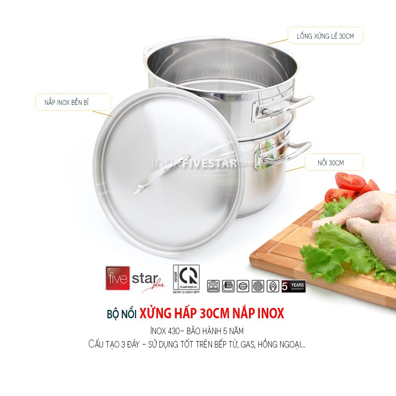 Bộ nồi xửng hấp 30cm nấp inox